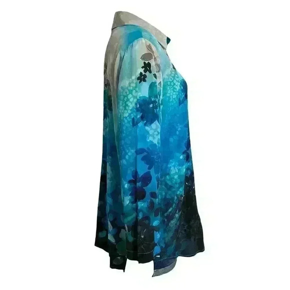 Soft Surroundings Blue Watercolor Floral Pribt Silk Blouse Size Small - Picture 3 of 12